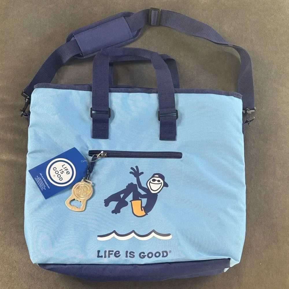 Life Is Good 36 Can Blue Deluxe Insulated Tote Cooler Bag NWT